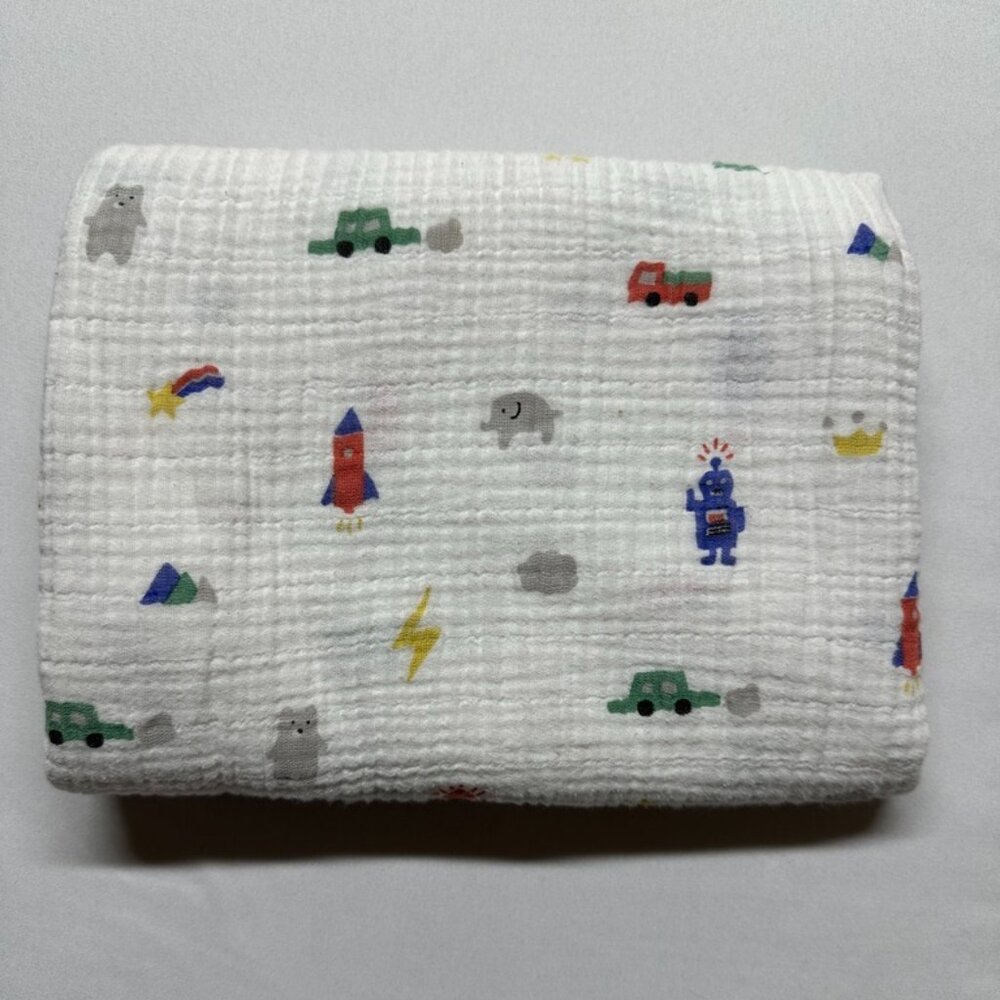 Pottery Barn Kids Organic Muslin Baby Blanket Whimsical Print 47” x 47”